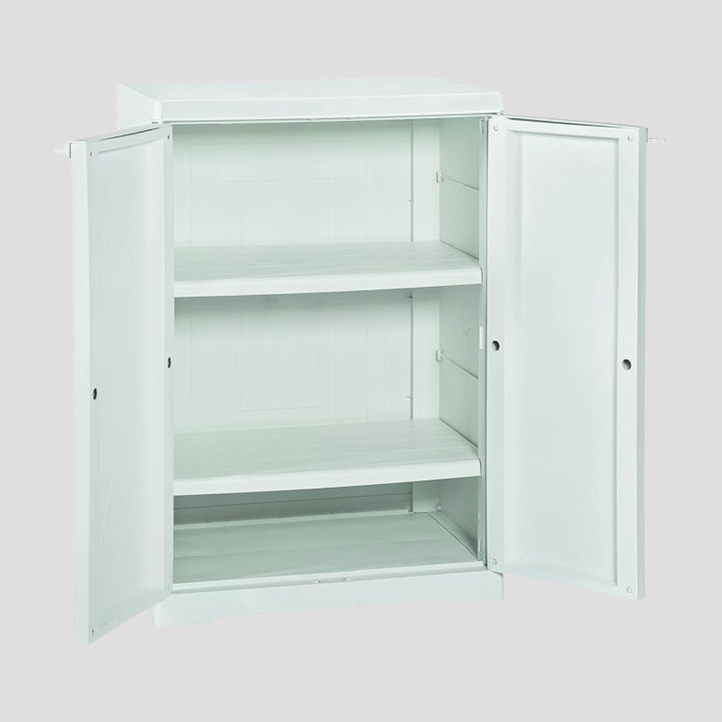 Armadietto da Interno Esterno, 2 Ante Effetto Rattan, 1 Ripiano Interno. Materiale: Plastica