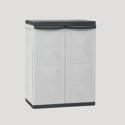 Armadio Basso 2 Ante da Esterno 68x40x85h cm, Ripiano Interno e Maniglie - Sistema a Incastro, Senza Viti, Idrorepellente, Robusto, Anti odore, Lavabile, da Interno, Garage