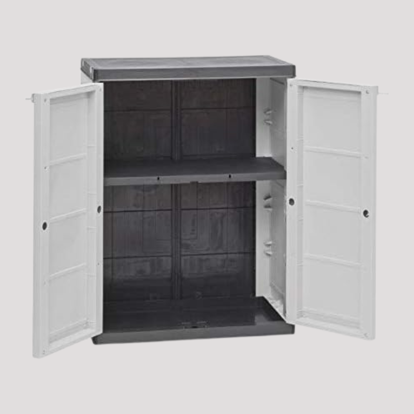 Armadio Basso 2 Ante da Esterno 68x40x85h cm, Ripiano Interno e Maniglie - Sistema a Incastro, Senza Viti, Idrorepellente, Robusto, Anti odore, Lavabile, da Interno, Garage