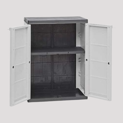 Armadio Basso 2 Ante da Esterno 68x40x85h cm, Ripiano Interno e Maniglie - Sistema a Incastro, Senza Viti, Idrorepellente, Robusto, Anti odore, Lavabile, da Interno, Garage