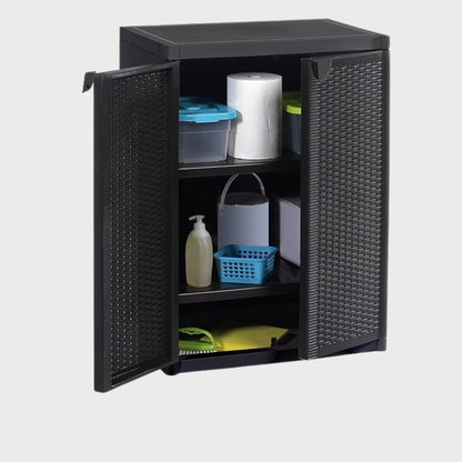 Armadio da Giardino Mobiletto da Esterno Armadio da Giardino Armadio da Giardino Nero 65x45x88 cm in Rattan