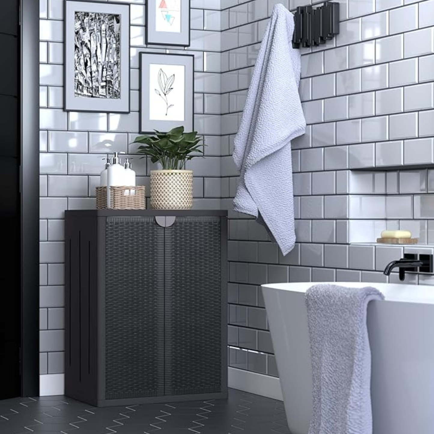 Armadio da Giardino Mobiletto da Esterno Armadio da Giardino Armadio da Giardino Nero 65x45x88 cm in Rattan