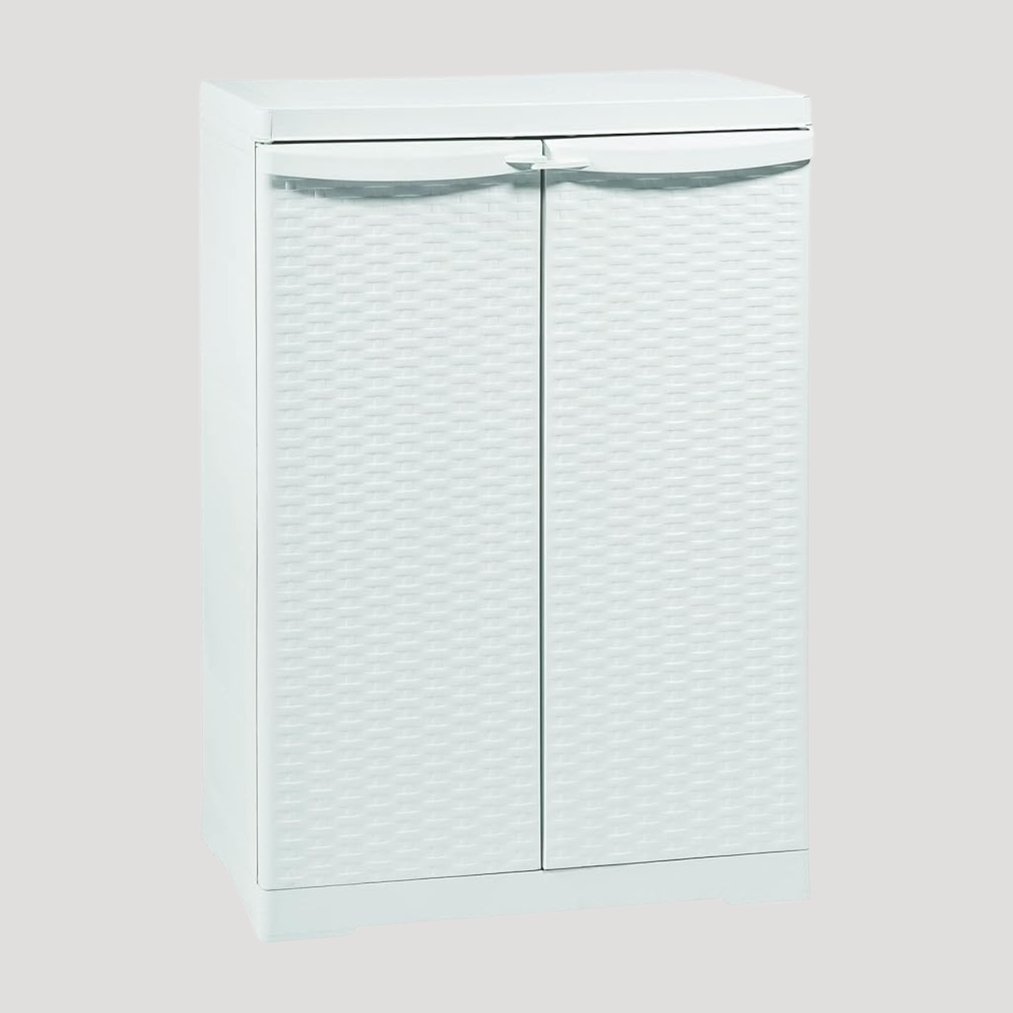 Armadietto da Interno Esterno, 2 Ante Effetto Rattan, 1 Ripiano Interno. Materiale: Plastica