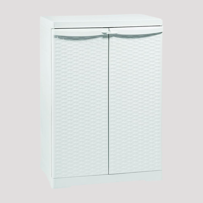 Armadietto da Interno Esterno, 2 Ante Effetto Rattan, 1 Ripiano Interno. Materiale: Plastica