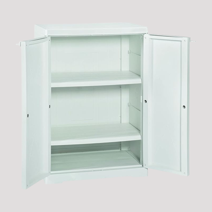 Armadietto da Interno Esterno, 2 Ante Effetto Rattan, 1 Ripiano Interno. Materiale: Plastica